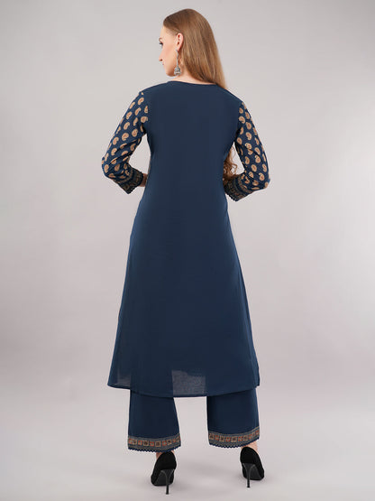 dhartii Teal Blue Printed Cotton Suit Set