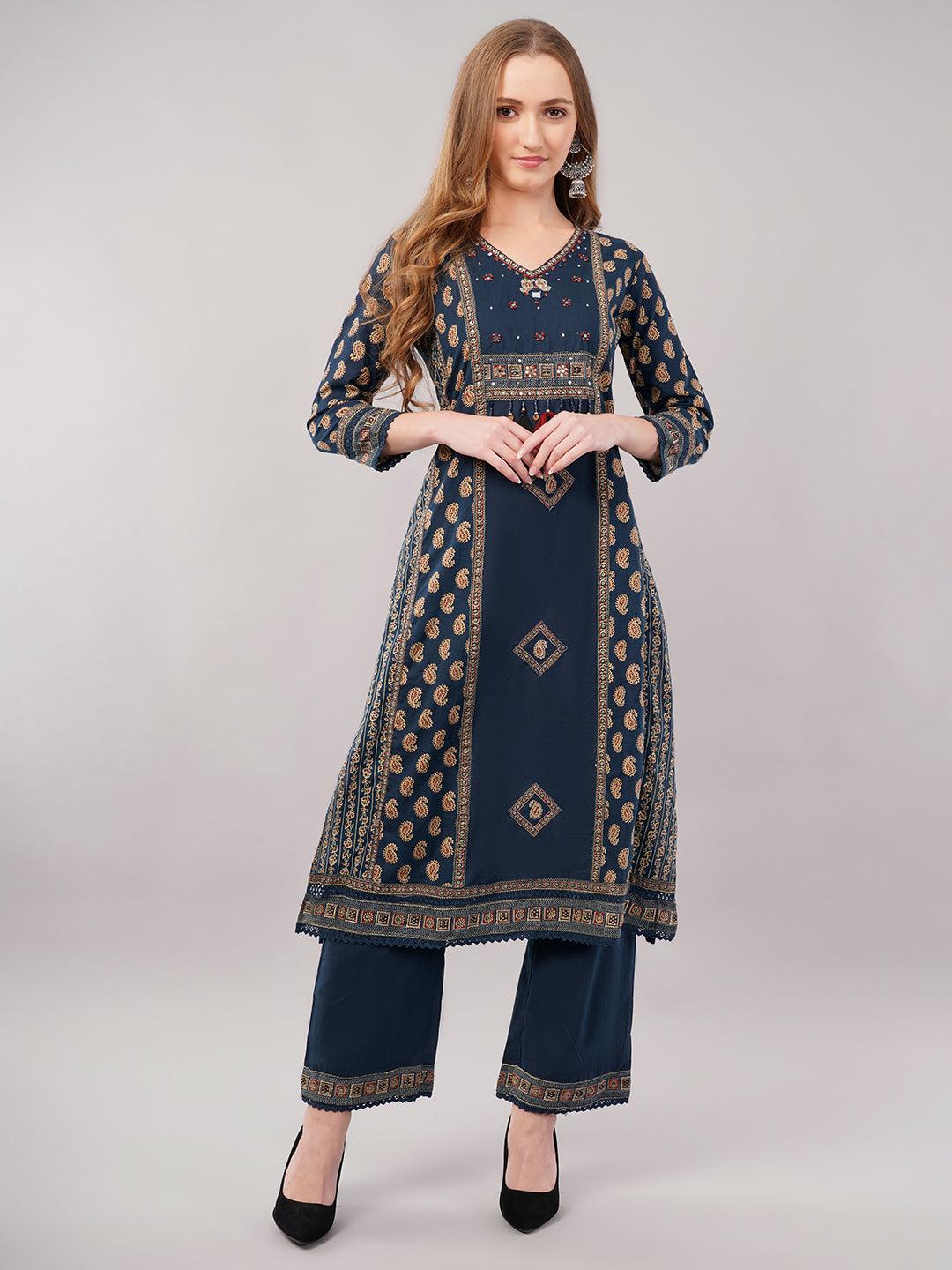 dhartii Teal Blue Printed Cotton Suit Set
