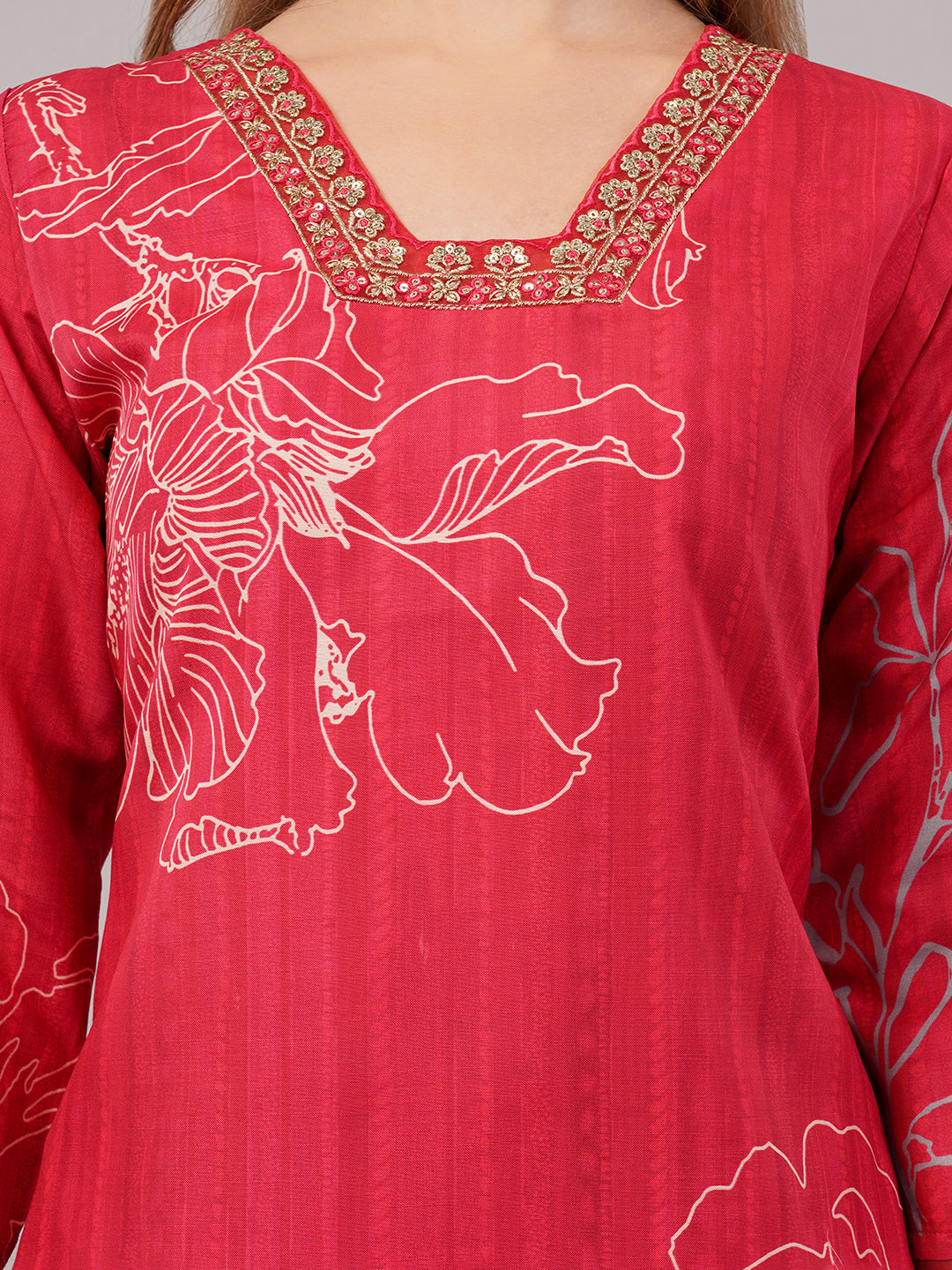 Red Floral Printed Suit Set