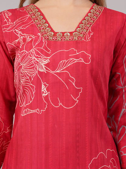 Red Floral Printed Suit Set