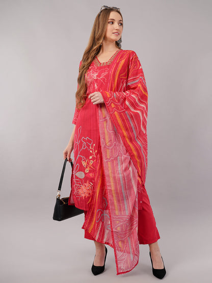 Red Floral Printed Suit Set