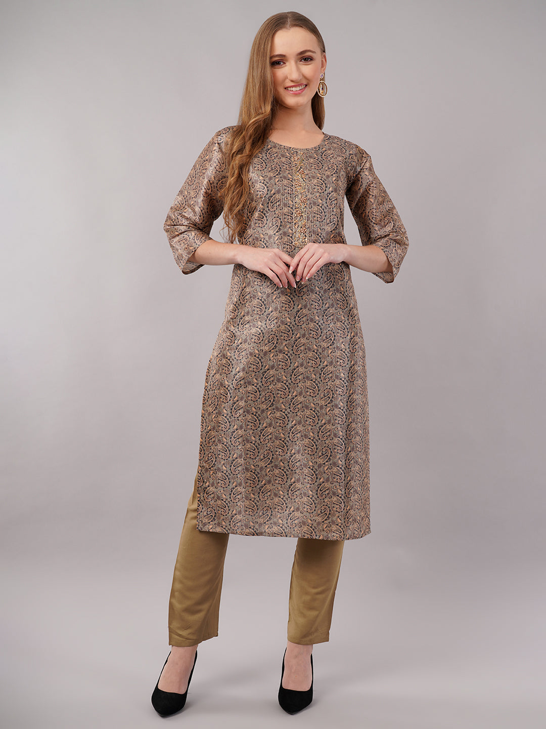 dhartii Camel Brown Floral Zardozi Suit Set