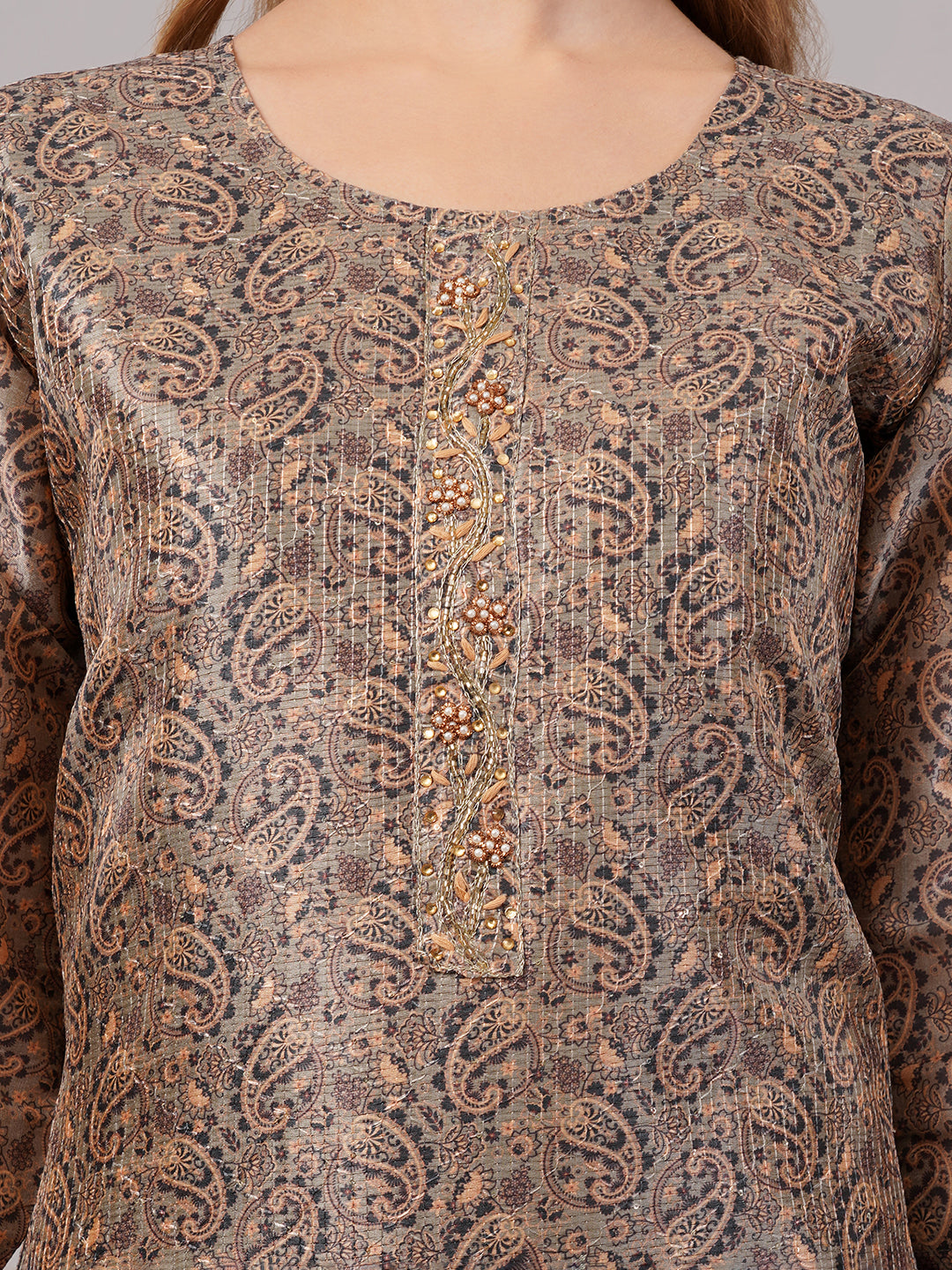 dhartii Camel Brown Floral Zardozi Suit Set