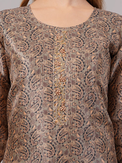 dhartii Camel Brown Floral Zardozi Suit Set