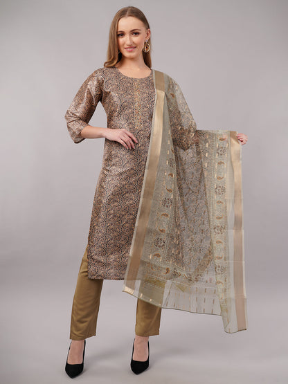 dhartii Camel Brown Floral Zardozi Suit Set
