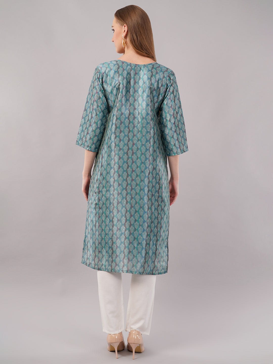 dhartii Steel Blue Floral Printed Suit Set with Zardozi & Sequin Detailing