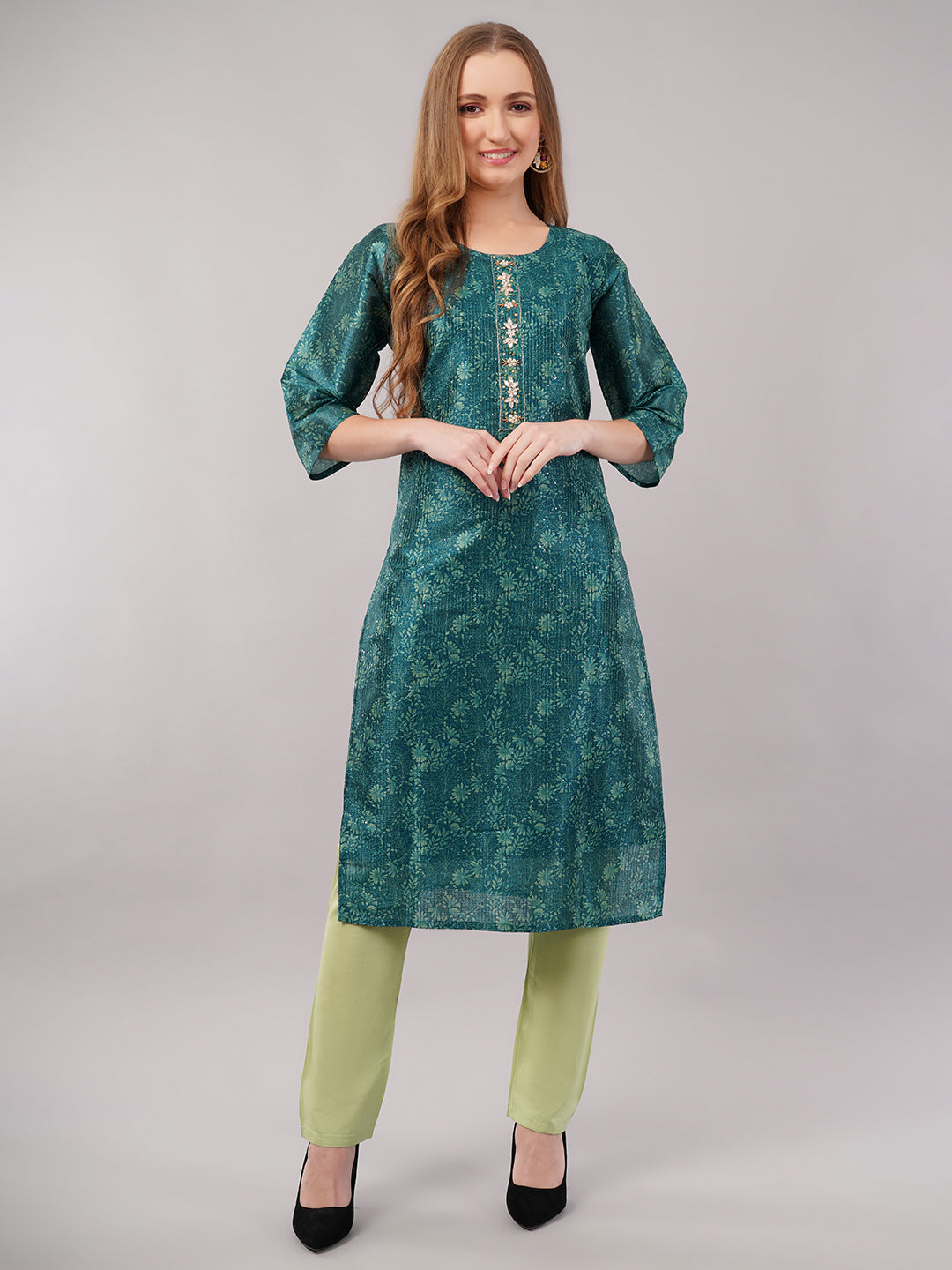 dhartii Teal Floral Zardozi Suit Set