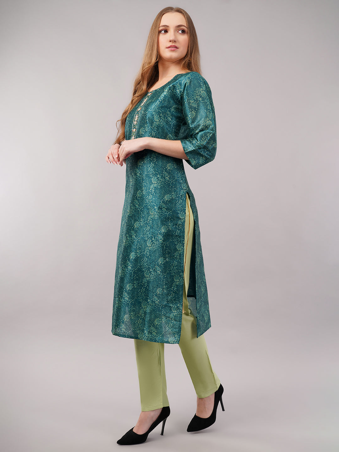 dhartii Teal Floral Zardozi Suit Set