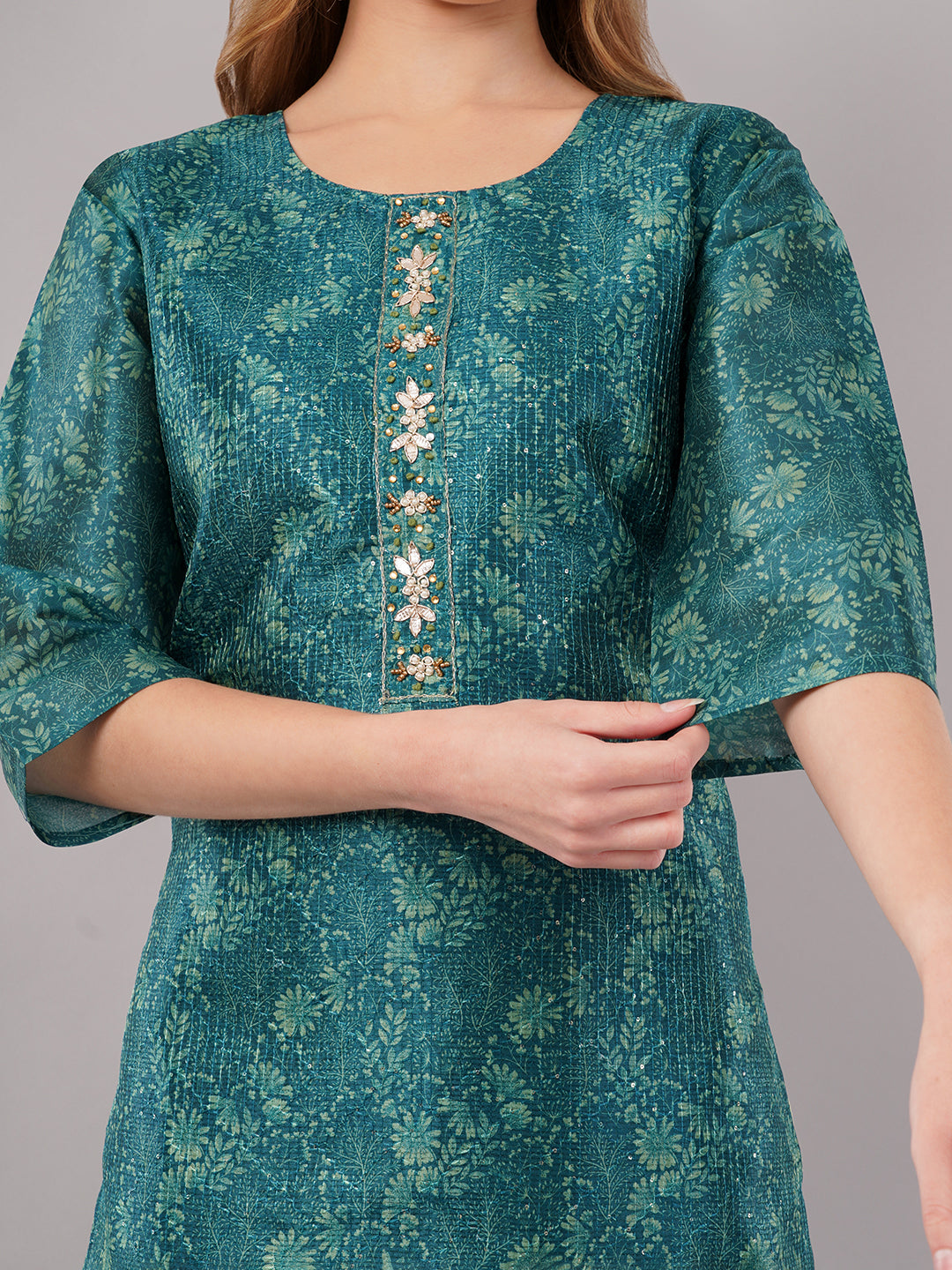 dhartii Teal Floral Zardozi Suit Set