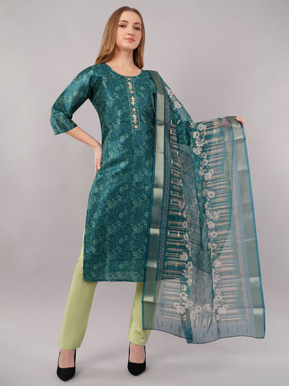 dhartii Teal Floral Zardozi Suit Set