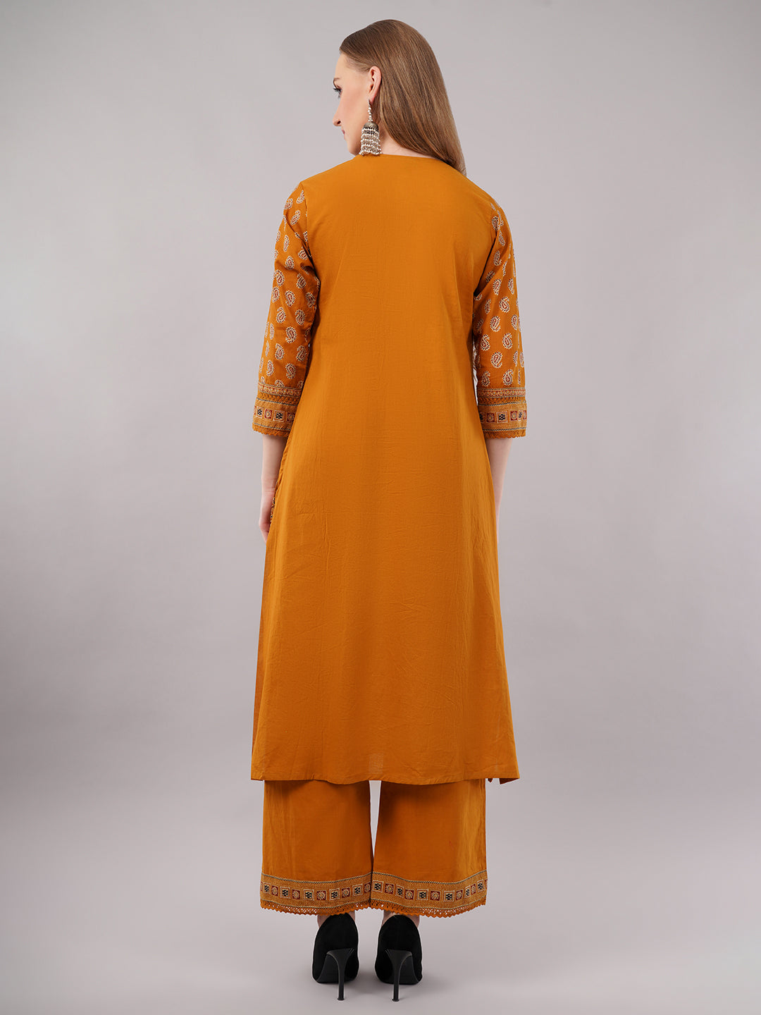 dhartii Mustard Yellow Printed Ethnic Cotton Suit Set