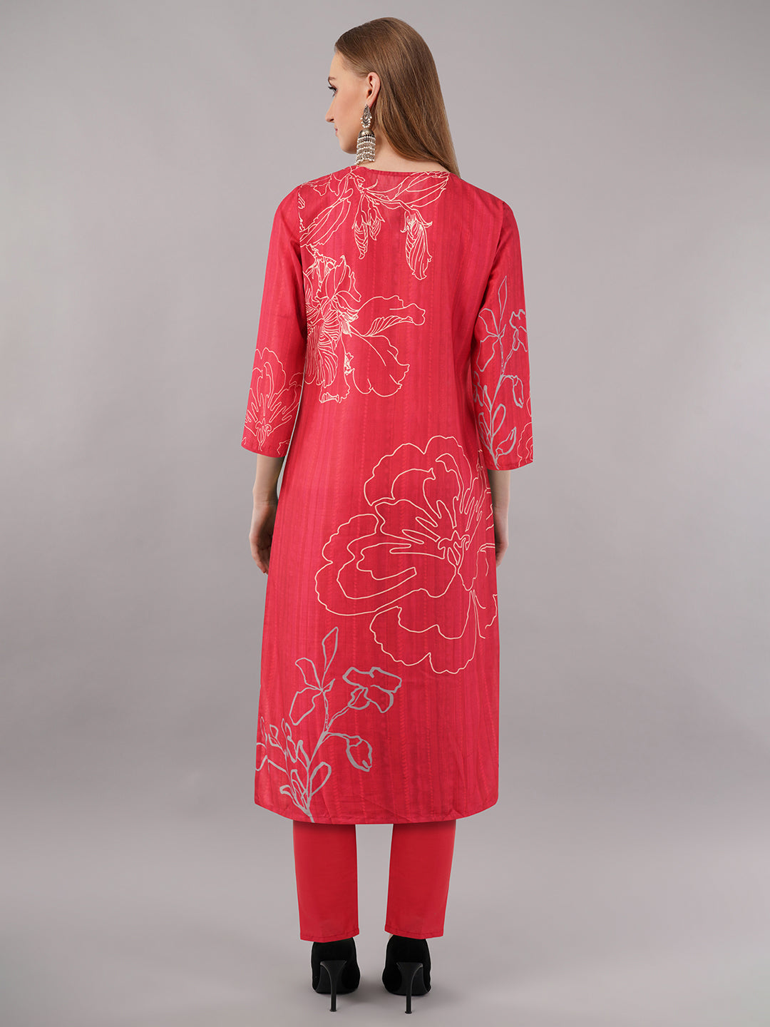 Red Floral Printed Suit Set