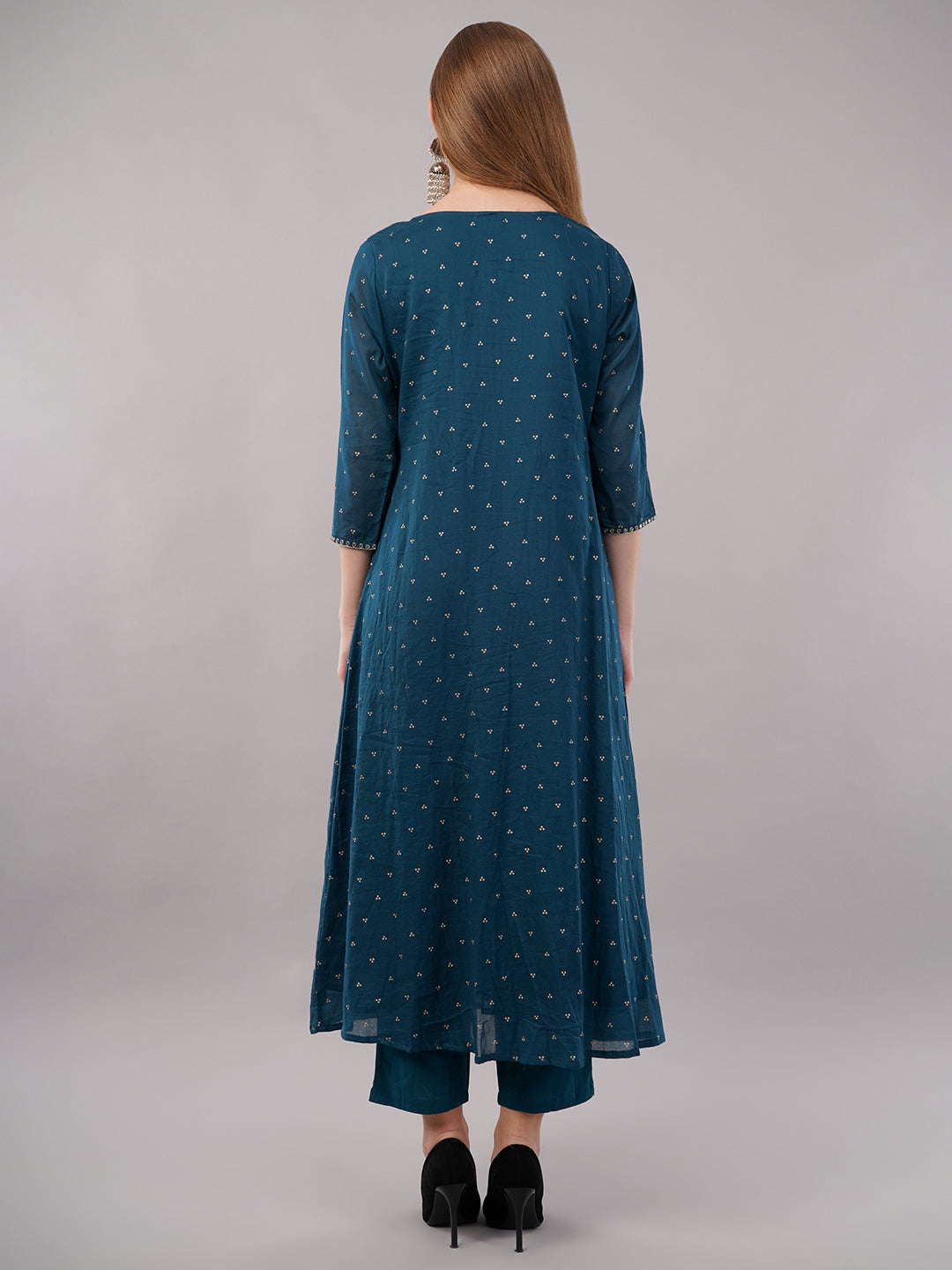 dhartii Teal Blue Khadi Print Cotton Suit Set