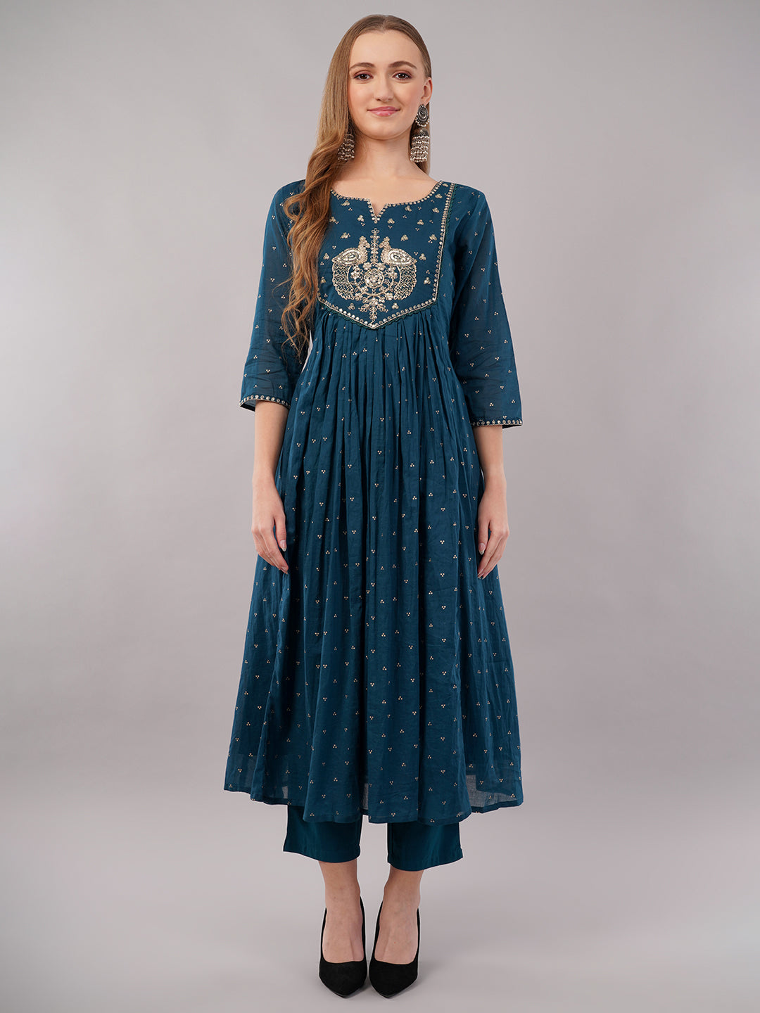 dhartii Teal Blue Khadi Print Cotton Suit Set