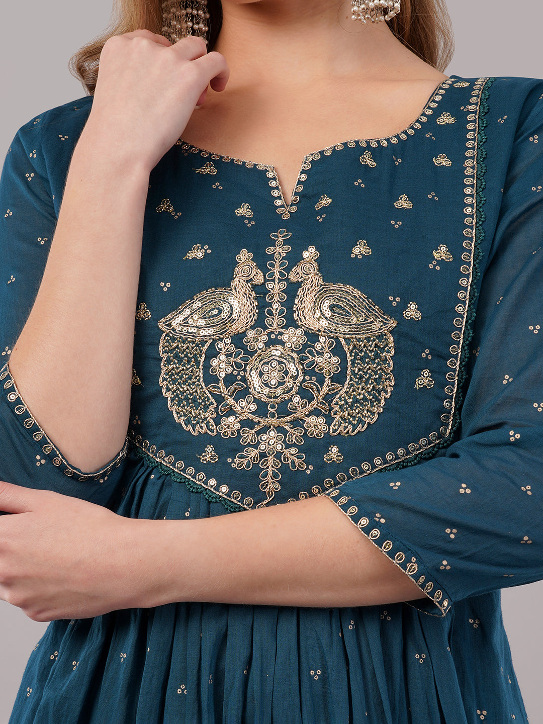 dhartii Teal Blue Khadi Print Cotton Suit Set