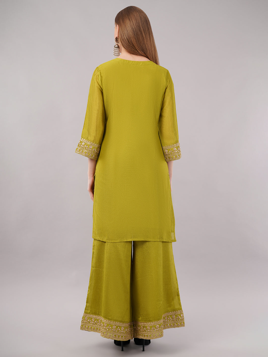 dhartii Green Zari Embroidered chinon Suit Set