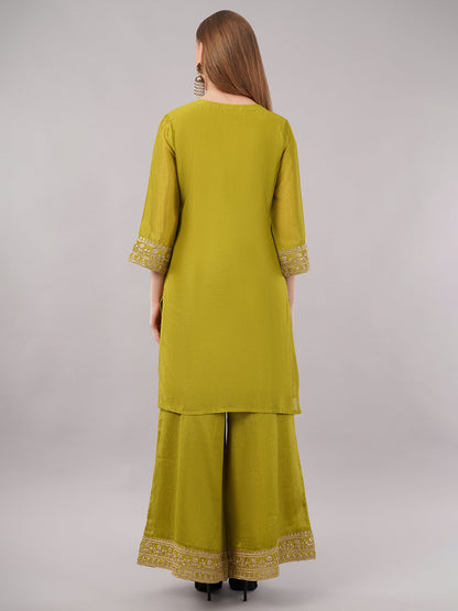 dhartii Green Zari Embroidered chinon Suit Set