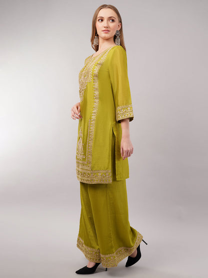 dhartii Green Zari Embroidered chinon Suit Set