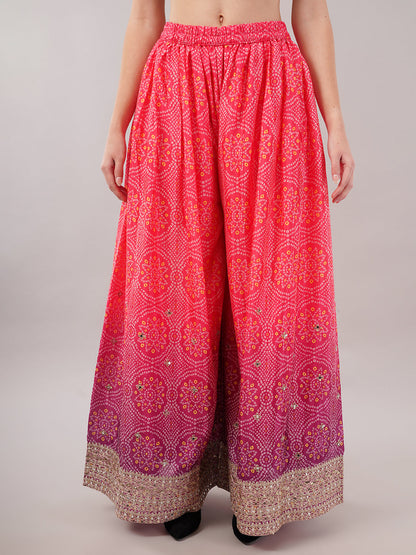 dhartii Festive Fucshia Pink Shaded Bandhni Sharara Set with Mirror Embellishments