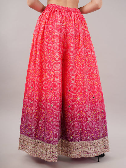 dhartii Festive Fucshia Pink Shaded Bandhni Sharara Set with Mirror Embellishments
