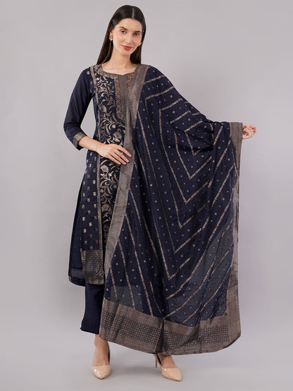 dhartii New Age Navy Blue Royal Brocade Suit Set with Dupatta and Pants (3 Piece Set)