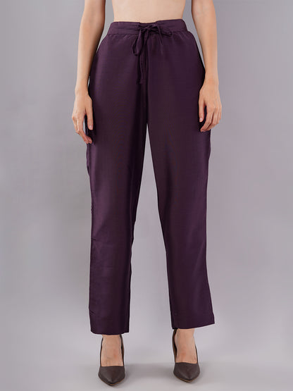 dhartii Festive Purple Glam Suit Set with Embroidered Front Slit, Foil Printed Net Dupatta with pants (3 Piece Set)