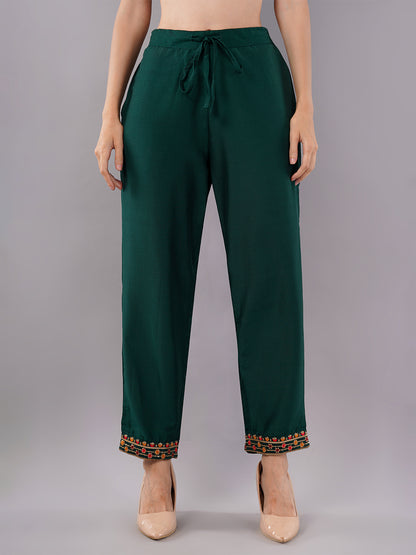 dhartii Trendy Festive Dark Green Embroidered Suit Set with Floral Dupatta and Pants (3 Piece Set)