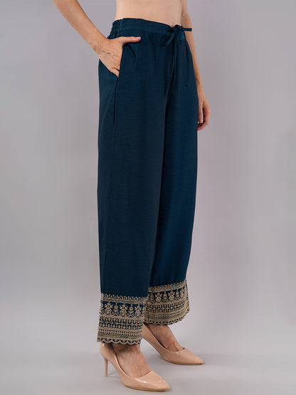 dhartii Festive Striking Teal Blue Heavy Embroidered Suit Set with Palazzo and Dupatta (3 Piece Set)