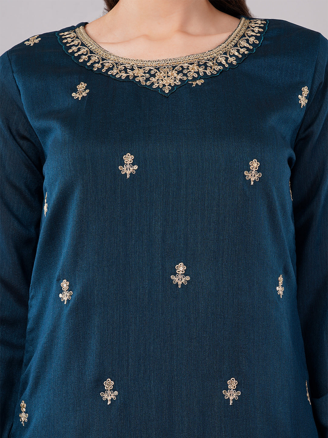 dhartii Festive Striking Teal Blue Heavy Embroidered Suit Set with Palazzo and Dupatta (3 Piece Set)