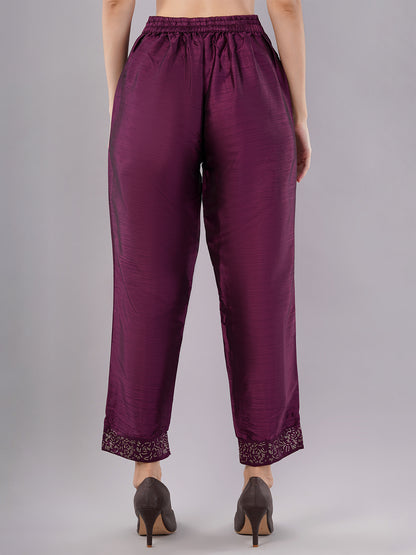 dhartii Elevated Fashionable Purple Embroidered Suit Set with Printed Oraganza Dupatta and Pants (3 Piece Set)