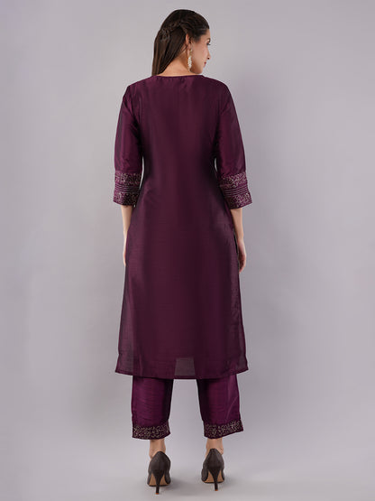 dhartii Elevated Fashionable Purple Embroidered Suit Set with Printed Oraganza Dupatta and Pants (3 Piece Set)