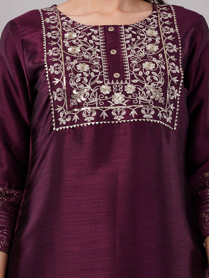 dhartii Elevated Fashionable Purple Embroidered Suit Set with Printed Oraganza Dupatta and Pants (3 Piece Set)