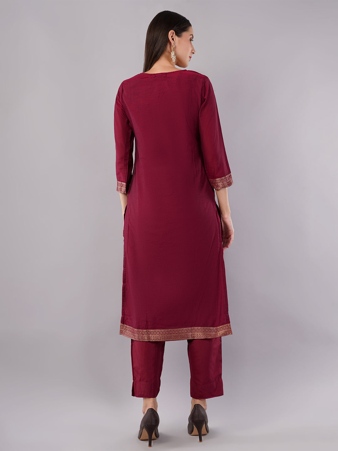 dhartii New Age Lavish Maroon Royal Brocade Suit Set with Dupatta and Pants (3 Piece Set)