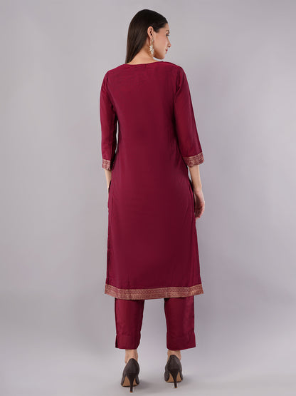 dhartii New Age Lavish Maroon Royal Brocade Suit Set with Dupatta and Pants (3 Piece Set)
