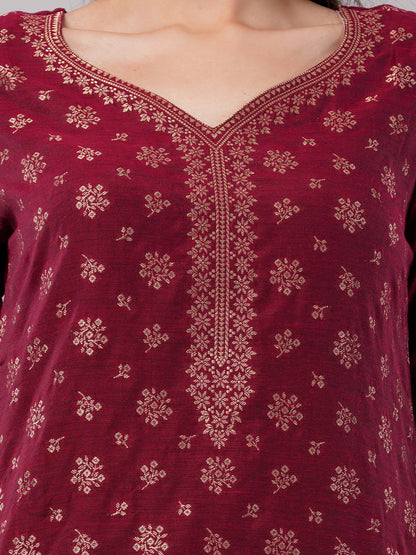 dhartii New Age Lavish Maroon Royal Brocade Suit Set with Dupatta and Pants (3 Piece Set)