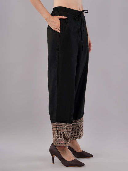 dhartii Festive Stunning Black Embroidered Suit Set with Pallazzo and Dupatta (3 Piece Set)