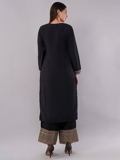 dhartii Festive Stunning Black Embroidered Suit Set with Pallazzo and Dupatta (3 Piece Set)