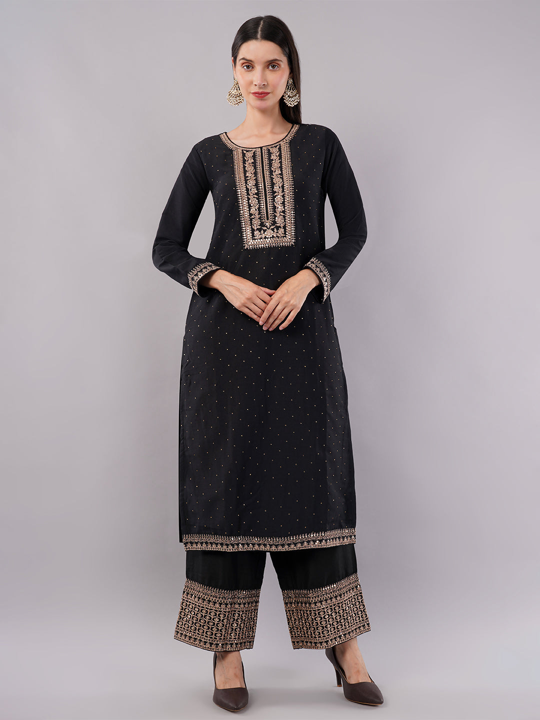 dhartii Festive Stunning Black Embroidered Suit Set with Pallazzo and Dupatta (3 Piece Set)