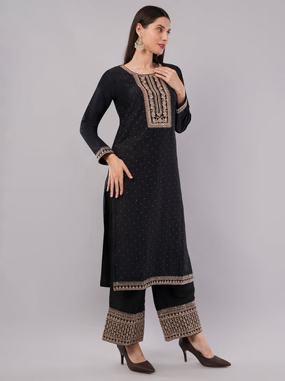 dhartii Festive Stunning Black Embroidered Suit Set with Pallazzo and Dupatta (3 Piece Set)