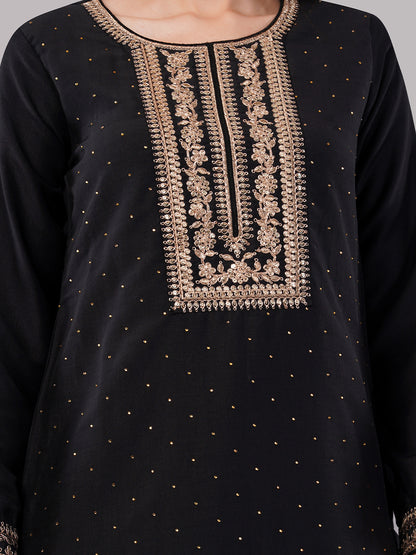 dhartii Festive Stunning Black Embroidered Suit Set with Pallazzo and Dupatta (3 Piece Set)
