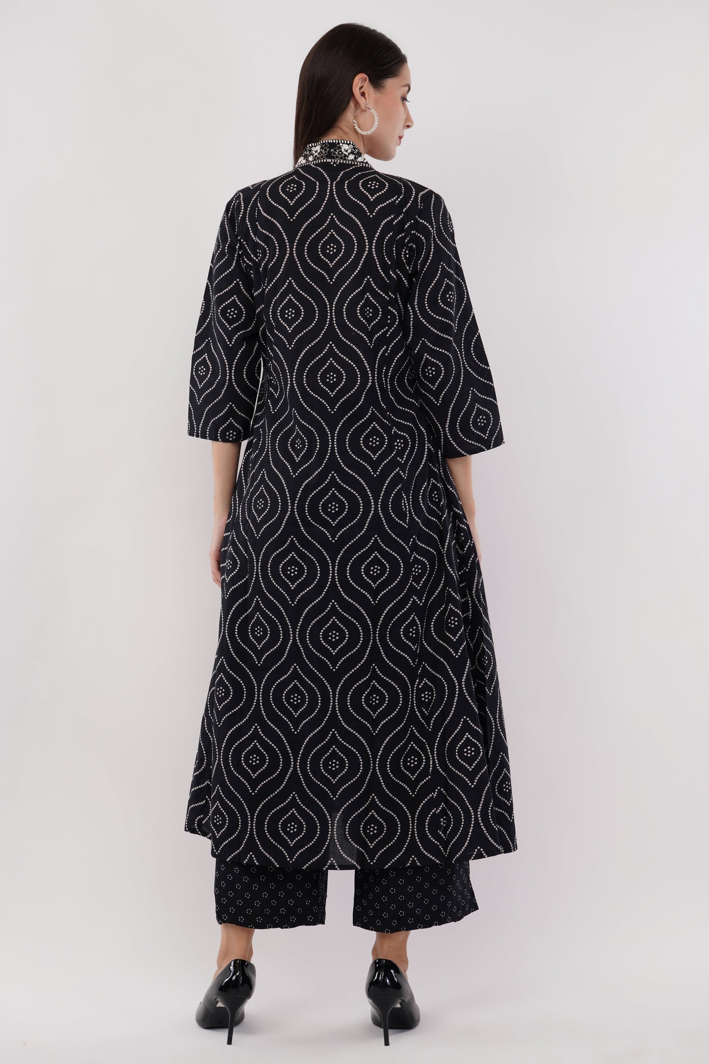 Black Pure Cotton Printed Cotton Anarkali Set - Set Of 3