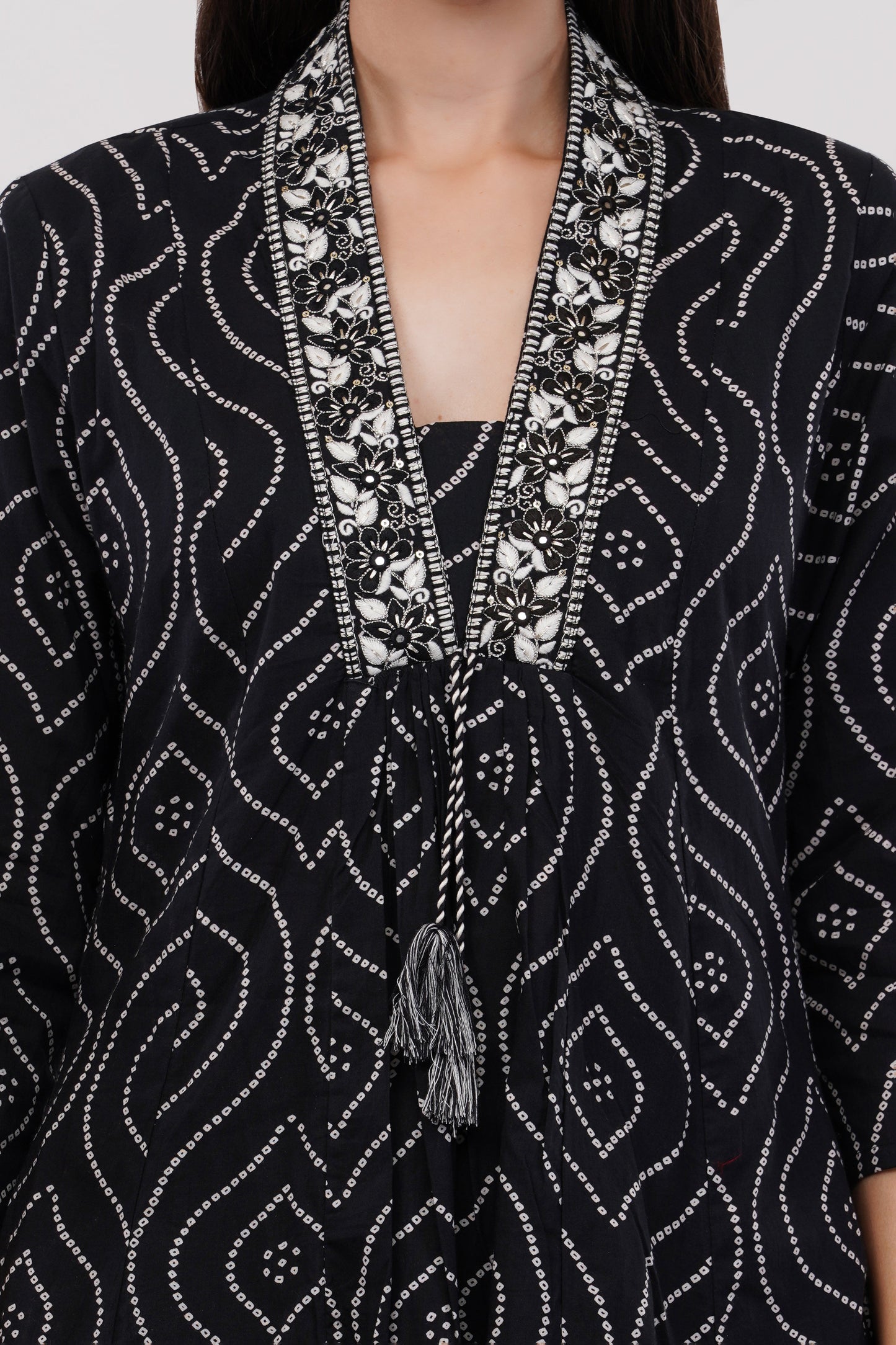 Black Pure Cotton Printed Cotton Anarkali Set - Set Of 3