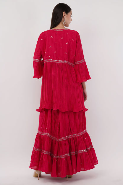 Embroidered Indo-Western Skirt Set With Cape & Dupatta - Set Of 4