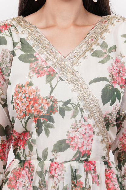 Off White Printed Anarkali Gown Set - Set Of 3