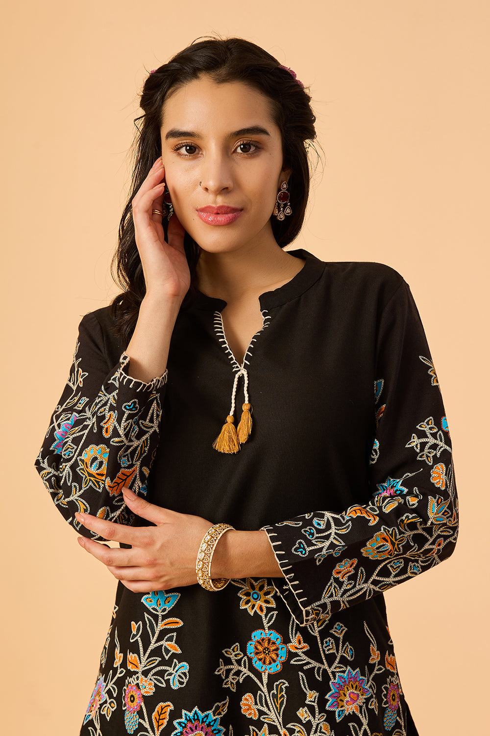 dhartii  Floral Charm Black Cotton Co-Ord Set