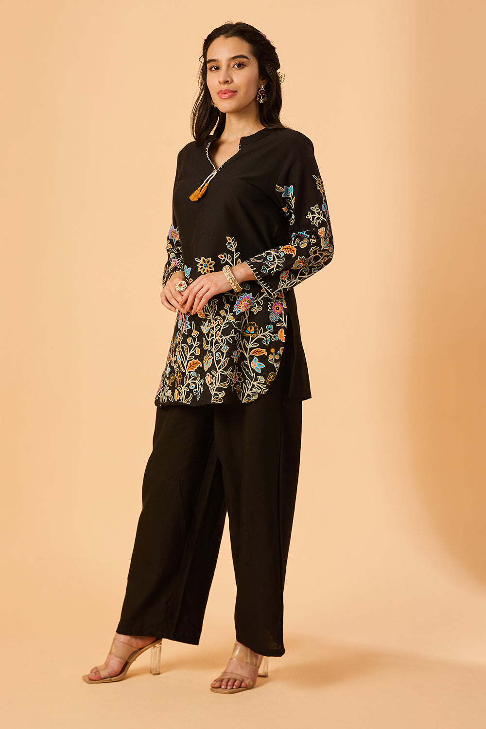 dhartii  Floral Charm Black Cotton Co-Ord Set