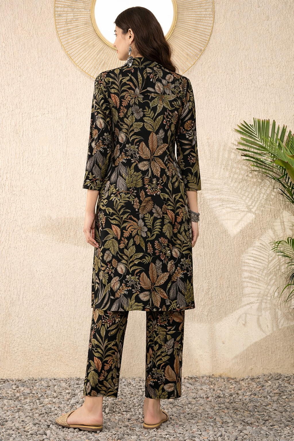 Black Rayon Blend Floral Printed Tunic With Palazzo Co-ord Sets