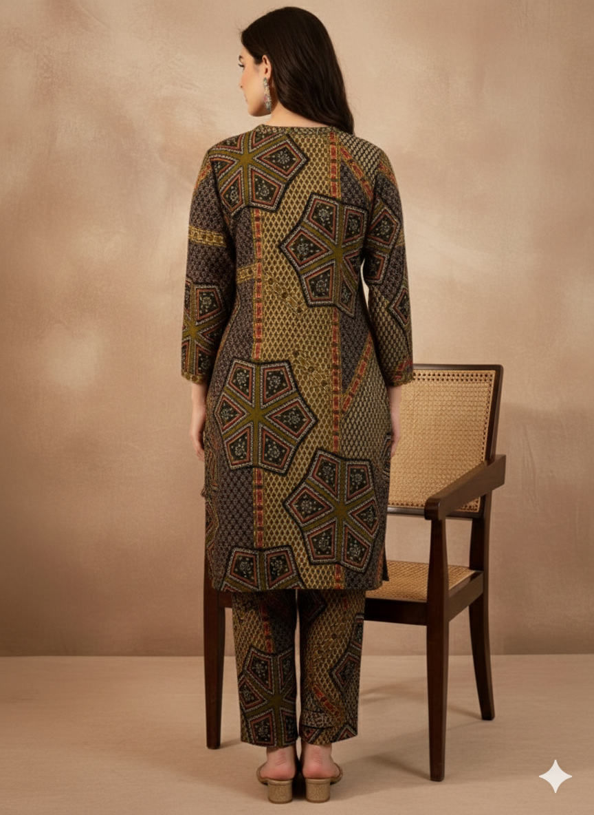 Green Viscose Rayon Printed Straight Coord Sets