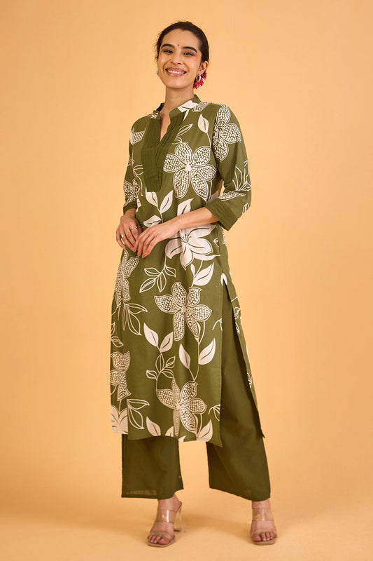 dhartii  Olive green Blossom Elegance Co-Ord Set