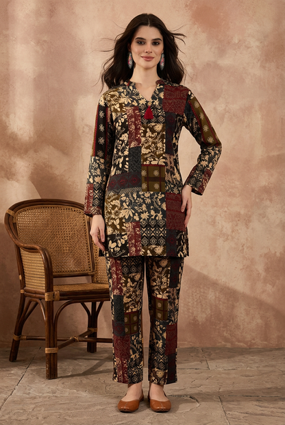 Multi- Colour Printed Viscose Rayon Straight Coord Sets